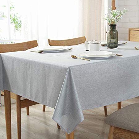 Bringsine Solid Cotton Linen Tablecloth Stain Resistant/Spill-Proof/Waterproof Lace Table Cover for Kitchen Dinning Tabletop Decoration (Rectangle/Oblong, 53" x 98", Gray)