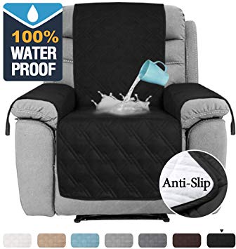 H.VERSAILTEX 100% Waterproof Recliner Covers for Large Recliner, Seat Width Up to 30" Furniture Protector Non Slip Oversized Recliner Cover for Leather Covers for Pets (Oversized Recliner 30", Black)