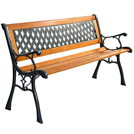 Giantex 49 1/2" Patio Park Garden Bench Porch Path Chair Outdoor Deck Cast Iron Hardwood