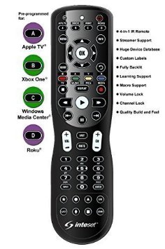 Inteset 4-in-1 Universal Backlit IR Learning Remote for use with Nvidia Shield® Android TV, Apple TV®, Xbox One®, Roku® & Media Center®
