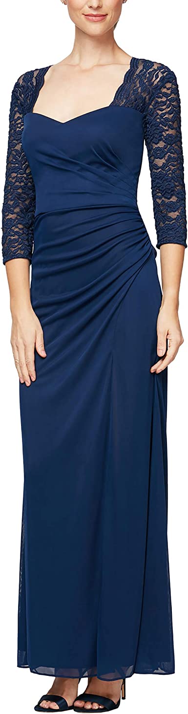 Alex Evenings Womens Long A-Line Sweetheart Neck Dress (Petite and Regular Sizes)