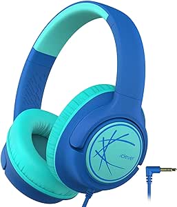 iClever Kids Headphones for School Travel, Safe Volume, HD Mic Stereo Sound Over-Ear Girls Boys Headphones for Kid, Foldable 3.5mm Wired Kids Headphones for iPad Computer, HS26