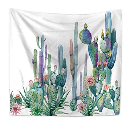 Desert Cactus Art Tapestry Landscape Wall Hangings Echinopsis Tubiflora Watercolor Printed - large Tablecloths Wall Backdrop Hippie Bedspread Tapestry 59x52 inches HYC05-US