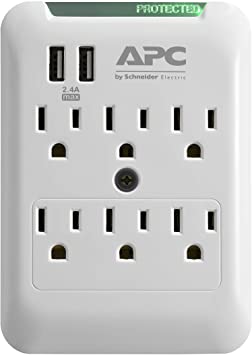 APC Wall Surge Protector 6-Outlets 540 Joule Surge Protection Two 2.4A USB Charging Ports SurgeArrest Essential (PE6WU2)