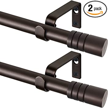 KAMANINA 2 Pack Window Curtain Rod 48 to 86 Inches, 3/4 Inch Telescoping Single Drapery Rod with Cap Finials, Brown