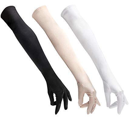3 Pairs Opera Gloves for Women, EnPoint Size 21 Inches Elbow Length Long Ballroom Formal Dress Glove, Stretch Soft Classic Satin Gloves for Evening,Bridal Party, Banquet, Halloween, Gift for Mom