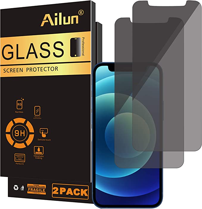 Ailun Privacy Screen Protector Compatible for iPhone 12 mini 2020 5.4 Inch 2 Pack Anti Spy Tempered Glass [black]