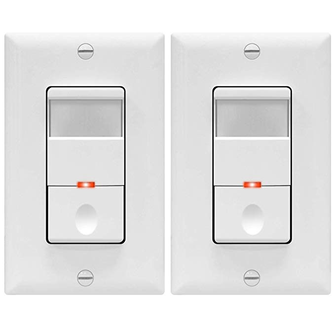 TOPGREENER Motion Detector Light Switch, in Wall Sensor Switch, Occupancy Sensor Switch 500W LED CFL 1/8HP, Wall Plates Included, Neutral Wire Required, TDOS5, White, 2 Pack
