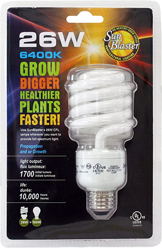 SunBlaster SL0900156 Fluorescent CFL 6400K Self-Ballasted Light Bulb for Indoor Grow Lights and Hydroponic Systems, 26 Watts
