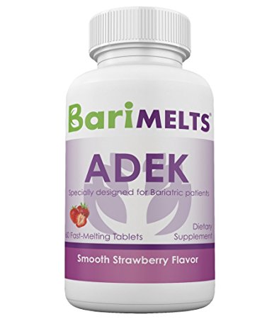 BariMelts ADEK, Dissolving Bariatric Vitamins, Zero Sugar, Smooth Strawberry Flavor, 60 Fast Melting Tablets, ADEK Supplement for Bariatric Patients