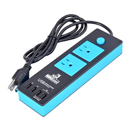 NRGized C300 Power Strip with 2-AC Outlets and 4 USB Charging Ports 5-Ft Cord BlackBlue