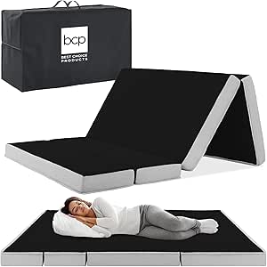 Best Choice Products 4in Portable Twin XL-Size Mattress, Folding Mattress Topper for Camping, Guest, Toddler, Foam Plush w/Carry Case - Onyx Black