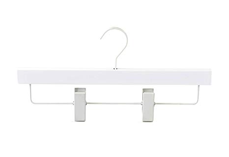 TOPIA HANGER 20-Pack White Deluxe Wooden Pants Hangers, Premium Wood Skirt Hangers, Glossy Finish with Extra Thick Chrome Hooks & Anti-Wrinkle Clips CT03W