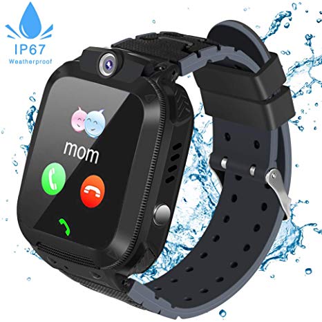 Fediman Kids Smart Watches Waterproof, Smart Watches for Kids with Games Touch Screen LBS Tracker, SOS Call Camera Kids Watch, SIM Card Slot Compatible with iOS & Android (Black)