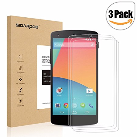 [3-Pack] Nexus 5 Screen Protector, SIDARDOE Tempered Glass Screen Protector for Google Nexus 5, HD Ultra Clear, 0.26mm 2.5D Round Edge, 9H Anti-Scratch, Anti-Fingerprint