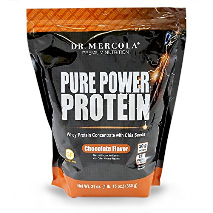 Dr. Mercola Pure Power Protein Chocolate - Whey Protein Concentrate With Chia Seeds - Naturally Flavored - Dietary Supplement - 31oz (1 lb. 15 oz) (880g)