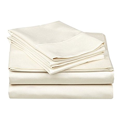 800 Thread Count 100% Long Staple Cotton Sheet Set, Queen Sheets, Luxury Bedding, Queen 4 Piece Set , Smooth Sateen Weave, Ivory, by Audley Home