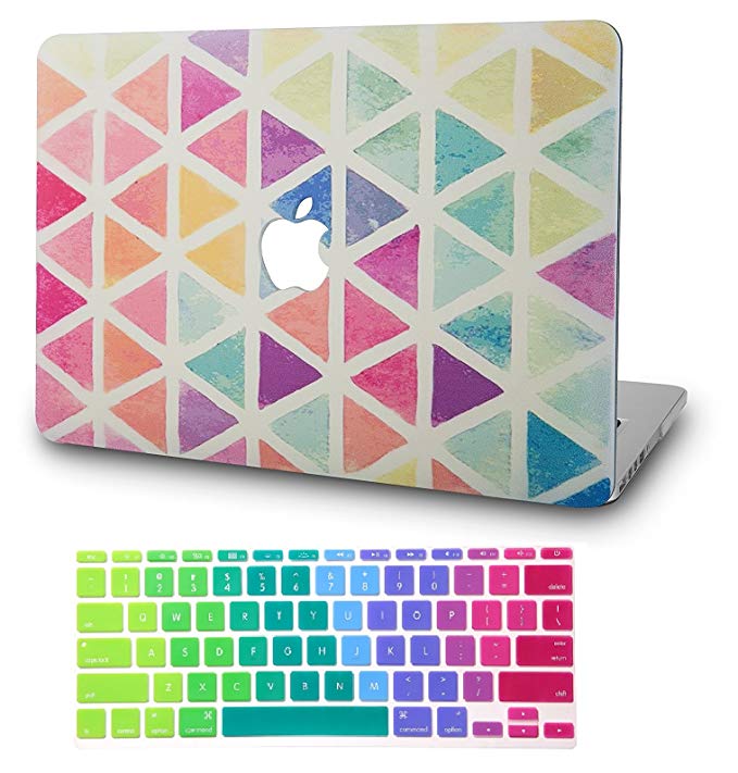 KEC Laptop Case for MacBook Pro 13" (2018/2017/2016) w/ Keyboard Cover Plastic Hard Shell A1989/A1706/A1708 Touch Bar (Color Triangles)