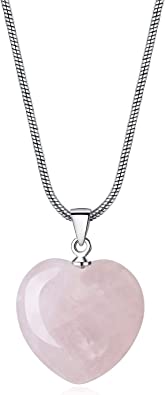 COAI Womens Love Heart Rose Quartz Pendant Necklace