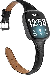 Wearlizer Compatible with Fitbit Versa 4/ Versa 3/ Sense 2/ Sense Strap for Women, Top Grain Genuine Thin Leather Replacement Wristband for Women for Versa 4 Smart Watch Band