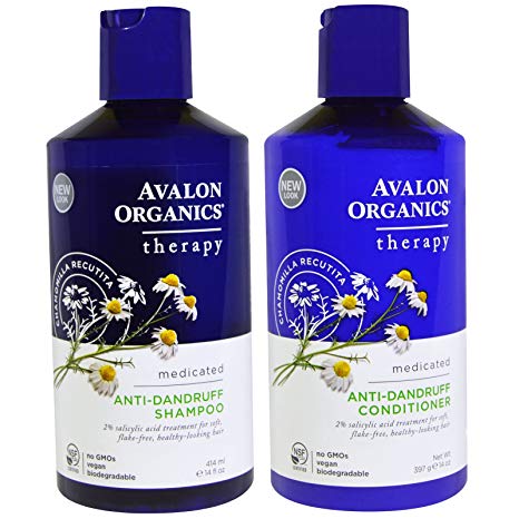 Avalon Organics Anti-Dandruff Shampoo and Anti-Dandruff Conditioner Bundle With 2% Salicylic Acid, Aloe Vera, Tea Tree, Chamomille and Essential Oils, 14 fl. oz. each