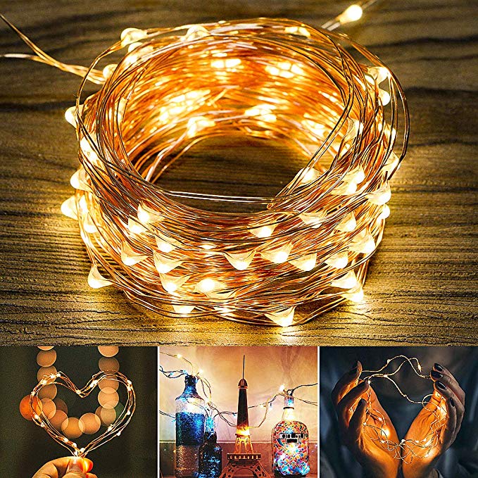 Beexcellent 33FT 100 LED Indoor String Lights, Christmas Waterproof Fairy String Lights Battery Operated 8 Modes for Wedding Party Bedroom Indoor Christmas Decorations Warm White (Copper Wire)