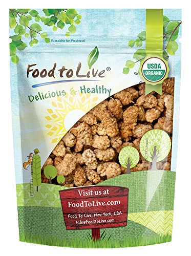 Food to Live Certified Organic Dried White Mulberries (Non-GMO, Unsulfured, Bulk) (1 Pound)
