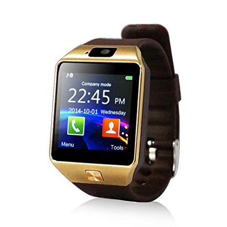 Yuntab SW01 Watch Bluetooth Smart Watch Fitness pedometer Wrist Wrap Watch Phone with Camera Touch Screen for iPhone Samsung HTC LG Android Phone Smartphone, support SIM card solt (Brown)