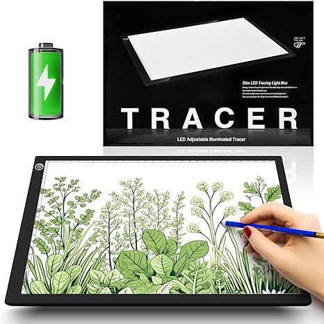 ME456 Rechargeable A4 Light Drawing Board, Lithium Battery Powered Light Pad, Adjustable Brightness LED Tracing Light Box Ideal for Diamond Painting, Weeding Vinyl, Viewing Slides, Stenciling