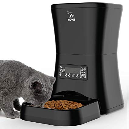 Automatic Pet Feeder | Auto Cat Dog Timed Programmable Food Dispenser Feeder for Medium Small Pet Puppy Kitten - Portion Control Up to 4 Meals/Day,Voice Recording,Battery and Plug-in Power 7L(Black)
