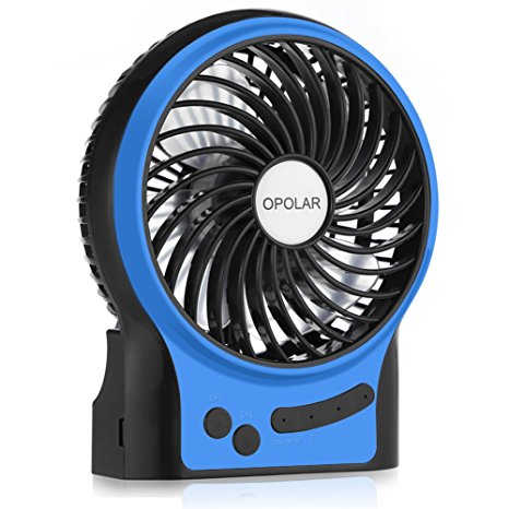 OPOLAR F208 Rechargeable Portable Mini USB fan with Upgrade 2200mAh Battery,with Internal and Side Light, 3 Speeds, Personal Cooling for Traveling,Boating,Baby Stroller,Fishing,Camping (Blue)