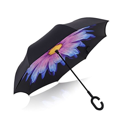 Inverted Umbrella Double Layer Windproof,UV Proof Reverse Folding Umbrellas,Inside-Out Folding for Car and Outdoor Use.