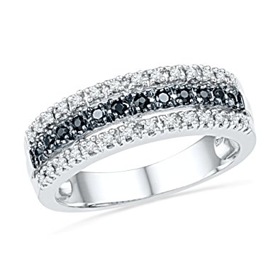 Sterling Silver Round Diamond Black and White Anniversary Ring (1/4 Cttw)