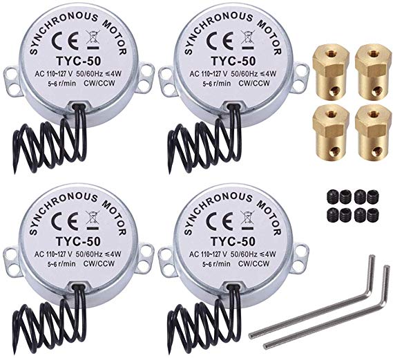 4 Pcs 5/6 RPM Electric Synchronous Synchron turntable Motor with 7mm Flexible Coupling Connector - AC 100V~127V 50/60Hz for Cup Turner, Tumbler Turner Rotator, Cuptisserie & Microwave Oven.