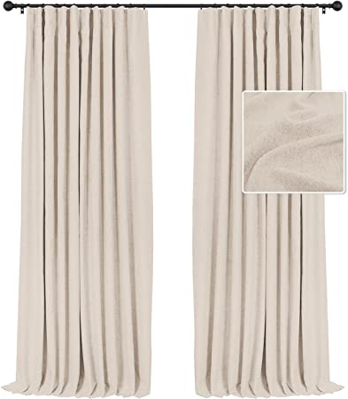 INOVADAY Blackout Curtains, 2-Panel Linen Textured 100% Thermal Insulated Room Darkening Sun Blocking Drapes for Bedroom, Nursery, Living Room + 20 Curtain Ring Clips - Oatmeal W50”xL63”