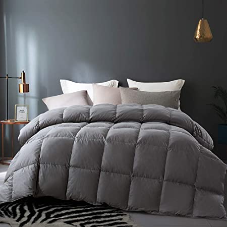 Cosybay Cotton Quilted Grey Feather Comforter Filled with Feather & Down –Machine Washable - Heavyweight Duvet Insert or Stand-Alone – King Size (106×90 Inch)