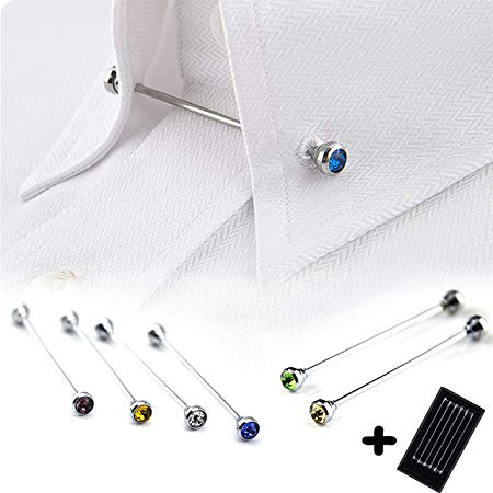 Tie Collar Bar Pin Set for Men Rhinestone Fashion Collar Clips 6 Pcs