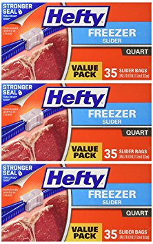 Hefty OneZip Freezer Bags Quart, Value Pack, 35 Count (Pack of 3) 105 Bags Total