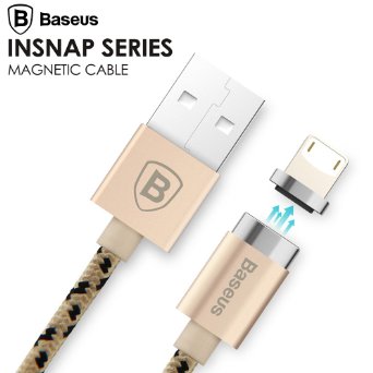 Baseus Insnap 1M Braided Magnetic Adhesion 2.4A Quick Charge & Data Sync Lightning Cable for Apple iPhone 6/6S, 6 Plus/6S Plus, 5/5S, iPad Pro, iPad Air 1/2, iPad Mini 1/2/3/4, iPod Touch 5/6 - Gold