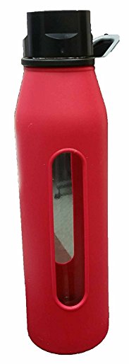 Takeya Classic Glass Water Bottle with Silicone Sleeve, Black, 22-Ounce (Red)