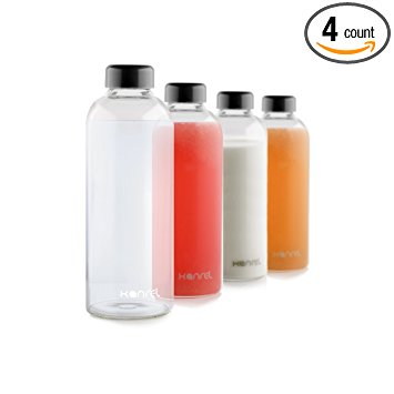 Glass Water Bottles 32 oz - by Kanrel | Best Bottle on Amazon for Essential Oils, Juicing, Milk, Tea, Kombucha, Smoothies, Juice, XL Large Dishwasher Safe with Reusable Leak Proof Lid | 32 ounce, 32oz