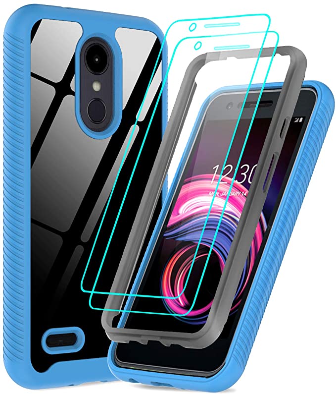 LG Tribute Empire Case, LG Aristo 3 Phone Case, LG Rebel 4/Aristo 2/Fortune 2/Tribute Dynasty/Zone 4/Aristo 2 Plus Case with Screen Protector, LeYi Full-Body Hybrid Bumper Clear Protective Cover, Blue