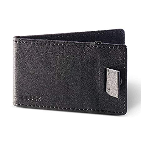 Slim Leather Credit Card Holder for Men - Minimalist Front Pocket Wallet with Elastic Money Clip (Black Leather [CSC7-B-RFID])