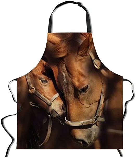 Dellukee Women Men Kitchen Apron with Adjustable Neck Cute Red Horse Image Unique Cool Waterproof Aprons for Home Restaurant BBQ Grill, 29.5" x 26.3"