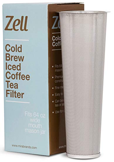 Cold Brew Coffee Maker, Iced Coffee & Tea Maker Infuser for Mason Jars | Durable Fine Mesh Stainless Steel Coffee Maker Filter (Stainless Steel - Tapered, Fits 64 oz Wide Mouth Mason Jars)