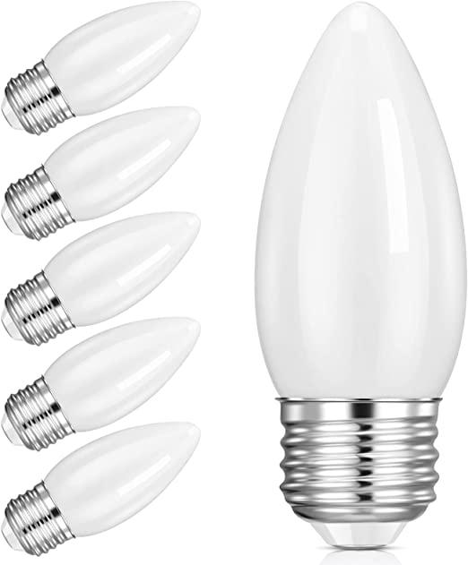 HOLA LED Chandelier Bulb Dimmable LED Lamp Bulb E26 Base, 360 Beam Angle UL Listed Warm White 2700K LED Filament Bulb, Frosted Glass, 4.5W 400 Lumens , 6 Pack