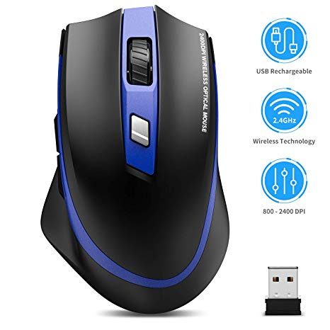 Wireless Mouse Rechargeable, TedGem 2.4G Silent Ergonomic Computer Mouse Wireless USB Mouse Laptop Full Size Optical Mouse with USB Nano 6 Buttons 5 DPI Level Portable Mice for Laptop/PC/Windows/Mac