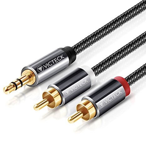 RCA to 3.5mm Phono Cable 2M, Victeck Nylon Braided Phono to 3.5mm Jack RCA Splitter AUX to RCA audio Stereo Y cable Splitter Gold Plated (2M)