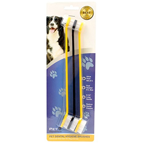 Pet Republique Cat & Dog Toothbrush Set of 6 / 3 – Dual Headed Dental Hygiene Brushes for Small to Large Dogs, Cats, & Most Pets