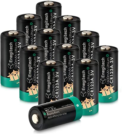 Enegitech CR123A 3V Lithium Battery, 12 Pack 1600mah CR123 Battery with EPTC Protection for Photo Camera Torch Microphones Flashlight (Non-Rechargeable)